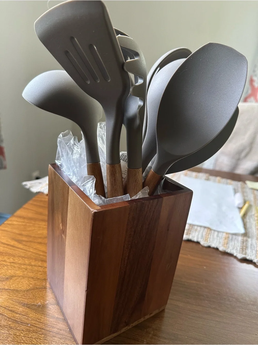 Brandless Gray Silicone & Acadia Wood Kitchen Utensil Set 8 PCs